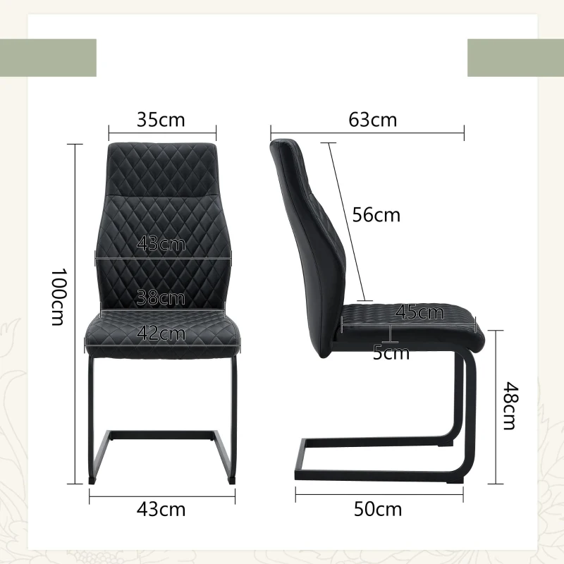 Chaise de salle à manger, confort optimal, structure métallique noire robuste, 43,00x63,00x100,00 cm, Noir