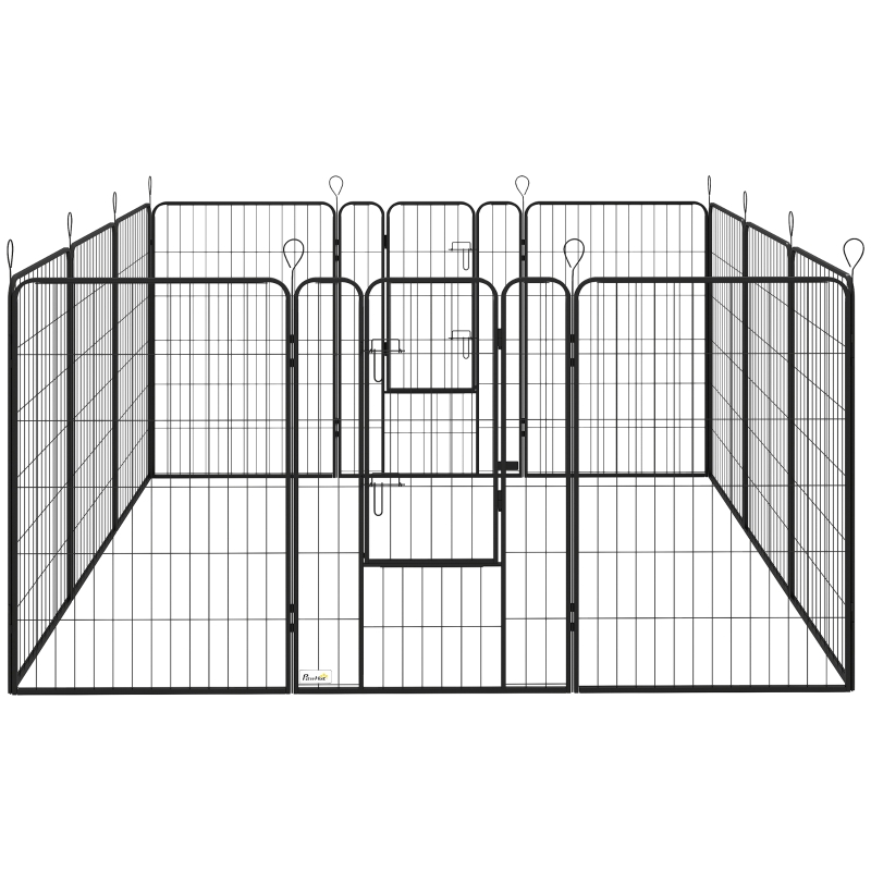 PawHut Parque para Perros de 12 Paneles con 2 Puertas Corralito para Perros para Exterior Interior de Acero 80x120 cm Negro