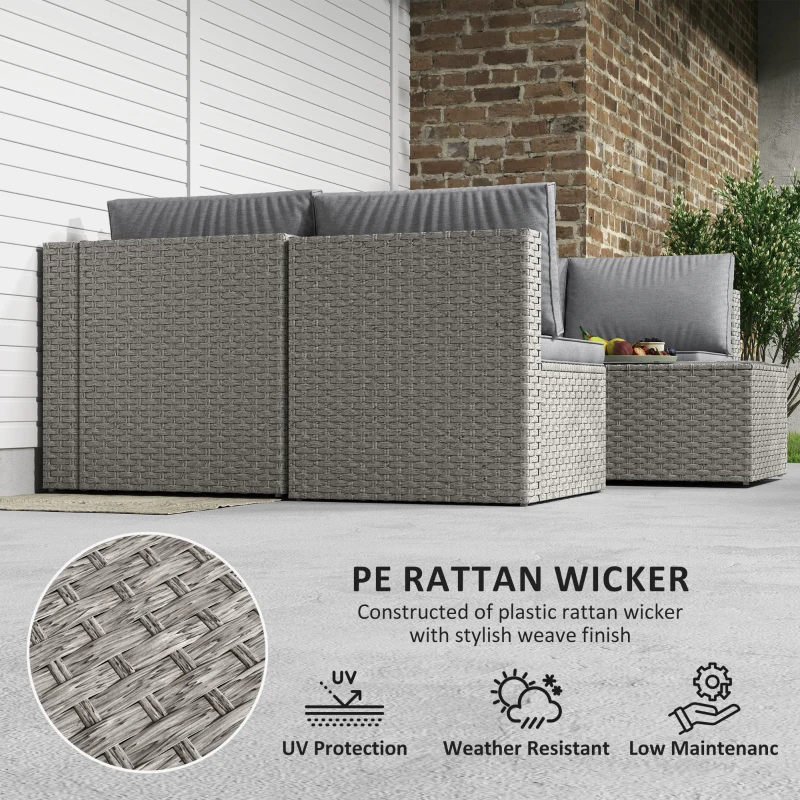 Outsunny 7 Pieces Rattan Garden Furniture Set, 6 Seater Garden Corner Sofa with Cushions and Glass Top Table, Sectional Outdoor Furniture Conservatory Set for Patio, Grey