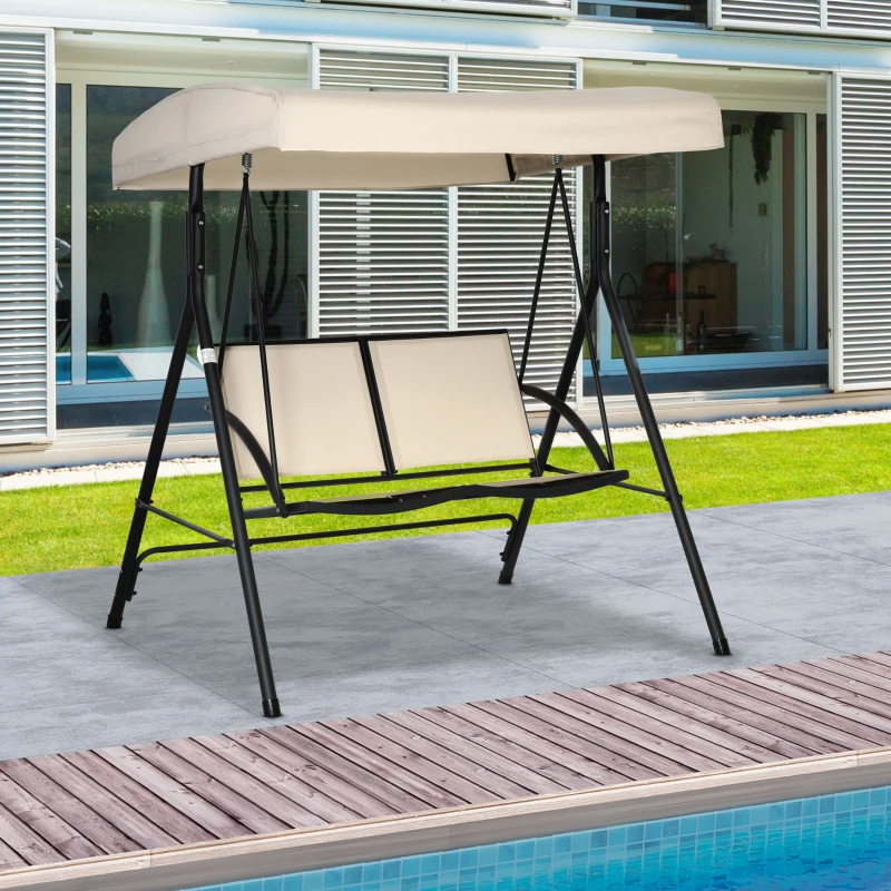 Outsunny Columpio de Jardín Exterior de 2 Plazas Techo Ajustable y Marco de Acero Asientos de Textilene 140x118x162 cm Beige