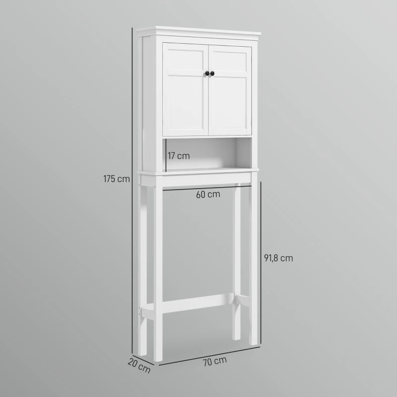 HOMCOM Mueble sobre Inodoro con 2 Puertas Compartimiento y Estante Ajustable Mueble para Baño 70x20x175 cm Blanco