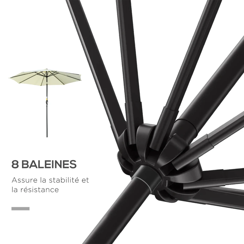 Outsunny Parasol de Jardin Extérieur 3x3 m, Parasol Inclinable Octogone avec Manivelle, 8 Baleines, Anti-UV, Beige