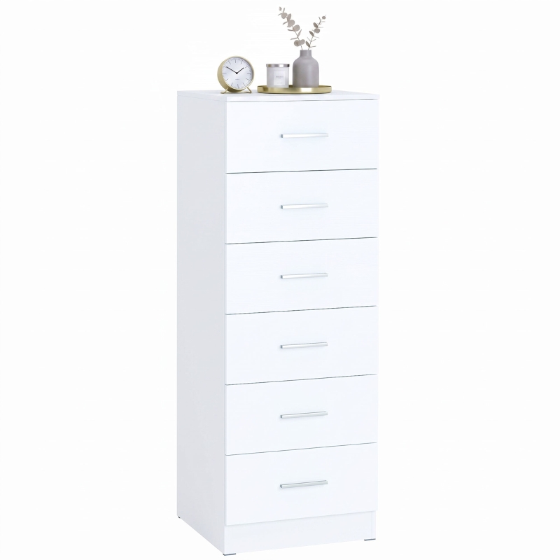 HOMCOM Comodă cu 6 sertare comodă înaltă pentru dormitor cu sistem anti-răsturnare 40x40x110 cm Alb