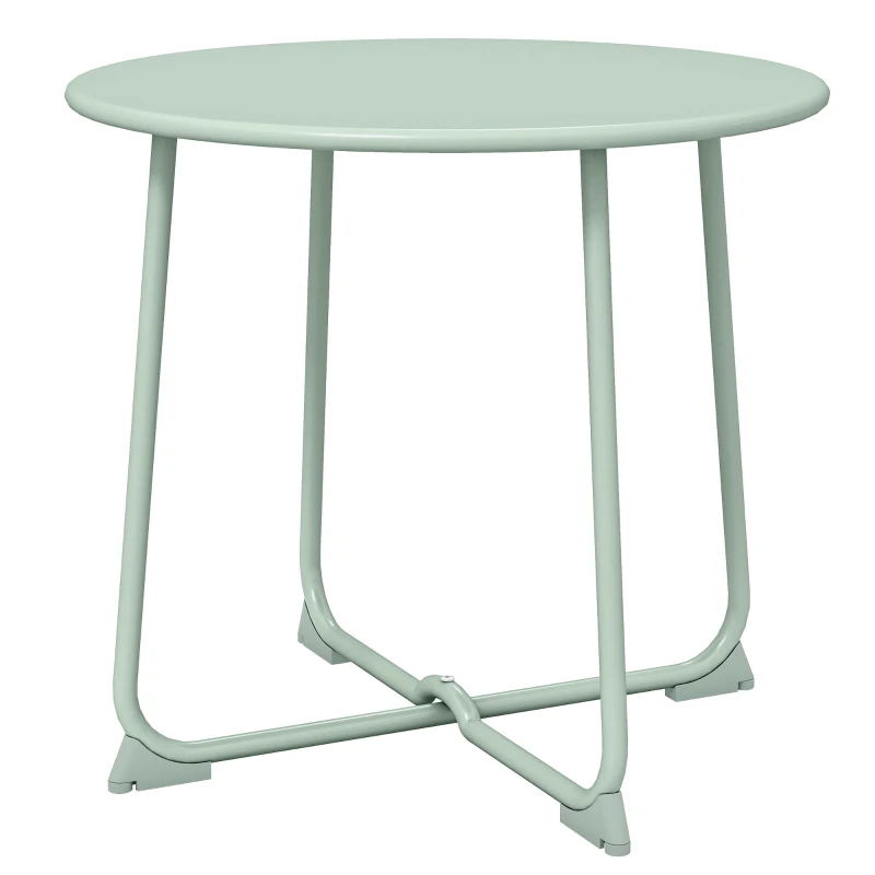 Outsunny Table basse extérieure pour 2 personnes, table de jardin ronde base en X avec structure métal, Ø 50 x 45,5 cm vert clair