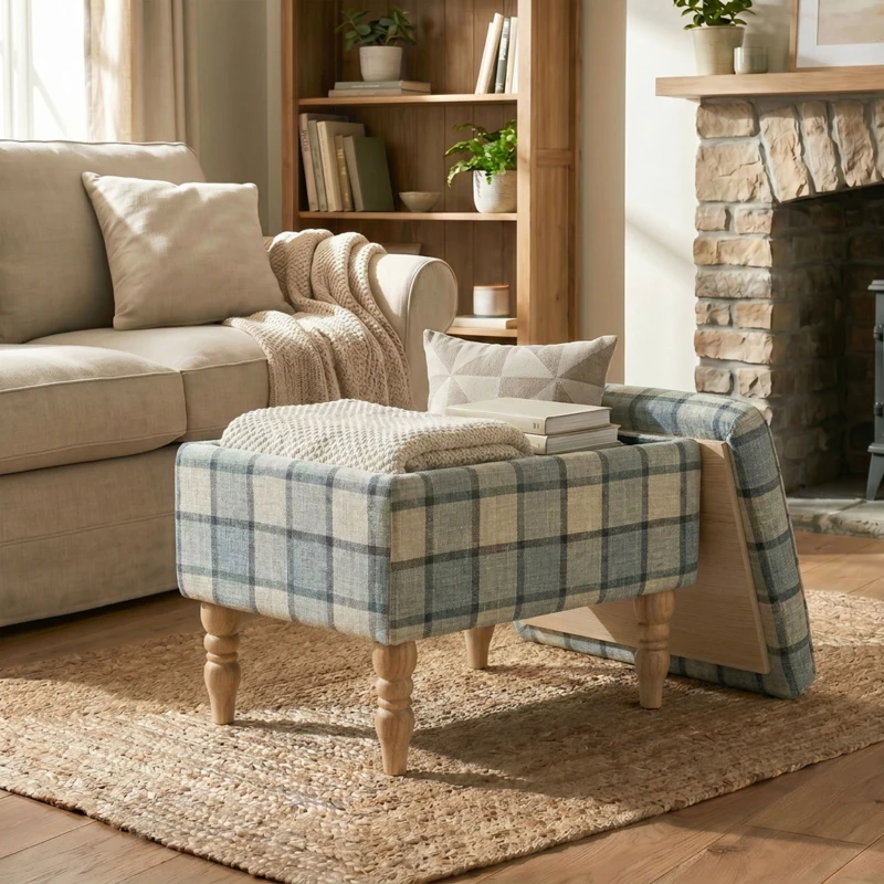 HOMCOM Linen Fabric Upholstered Footstool, Rectangular Storage Stool with Removable Top, Padded Seat and Hidden Space, Grey