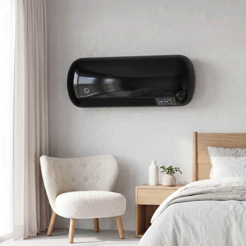 HOMCOM Aquecedor Elétrico de Parede 2000 W com 3 Modos Ecrã LED Termóstato Temporizador e Oscilação Preto