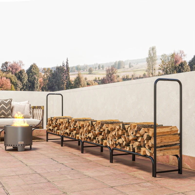 Outsunny Leñero de 1m³ Regulable con Toldo Impermeable de PE, en Metal, 360x36x99cm, Negro y Verde Oscuro