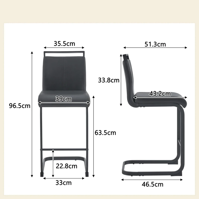 Lot de 2 tabourets de bar style nordique, design épuré et élégant avec piètement métal doré robuste, 39x46.5x96.5 cm, Noir