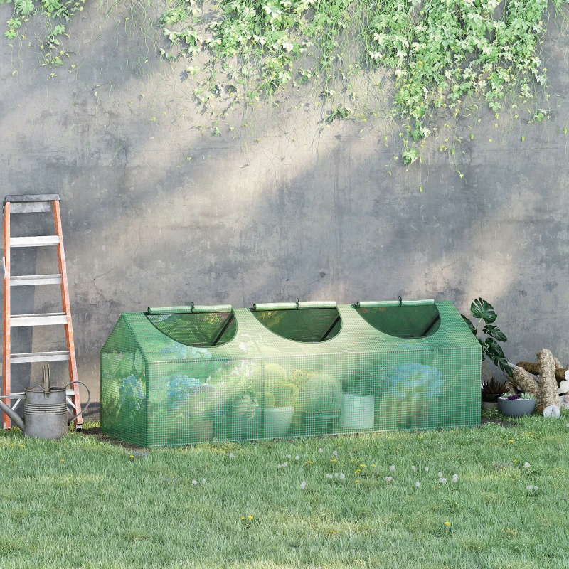 Outsunny Mini Serra da Giardino con 3 Finestre Avvolgibili e Copertura PE Anti-UV, 180x60x60cm, Verde