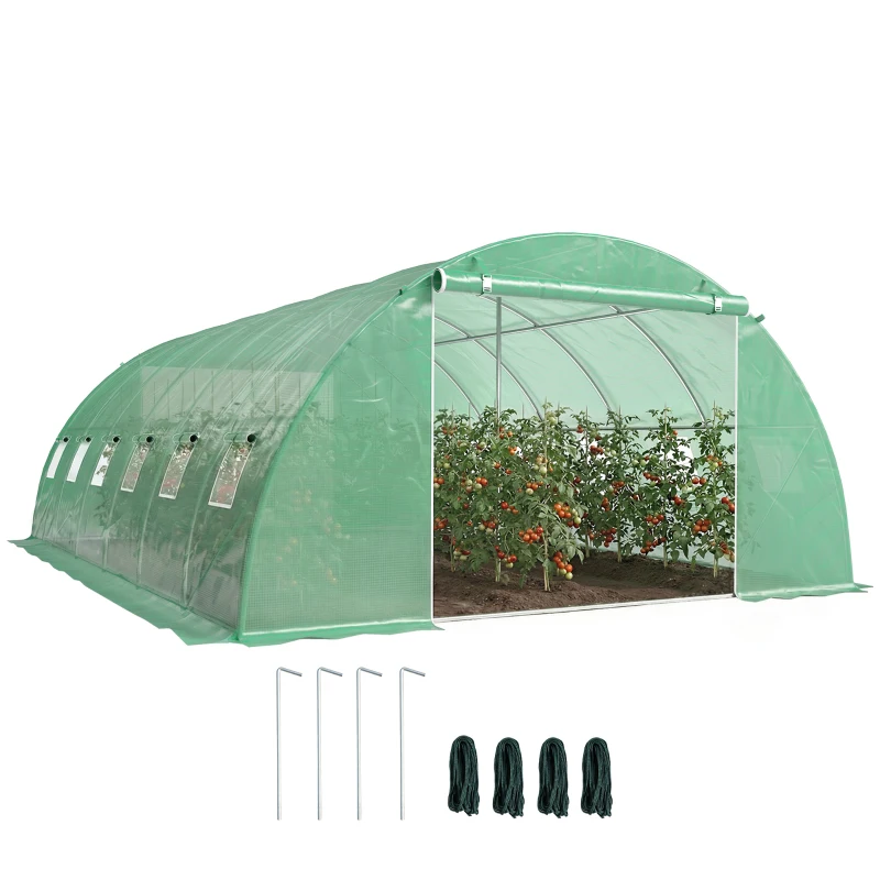 Outsunny Serre Tunnel de Jardin Serre Maraîchère Acier Galvanisé Ø25mm et Structure Renforcée 395x595x199cm Vert
