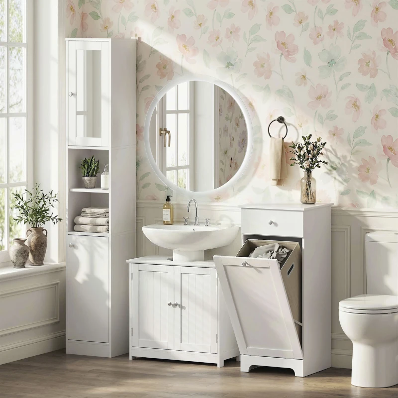 kleankin Under Sink Bathroom Cabinet, Freestanding Under Sink Cabinet with 2 Doors and Adjustable Shelf for Basin without or with Pedestal, White