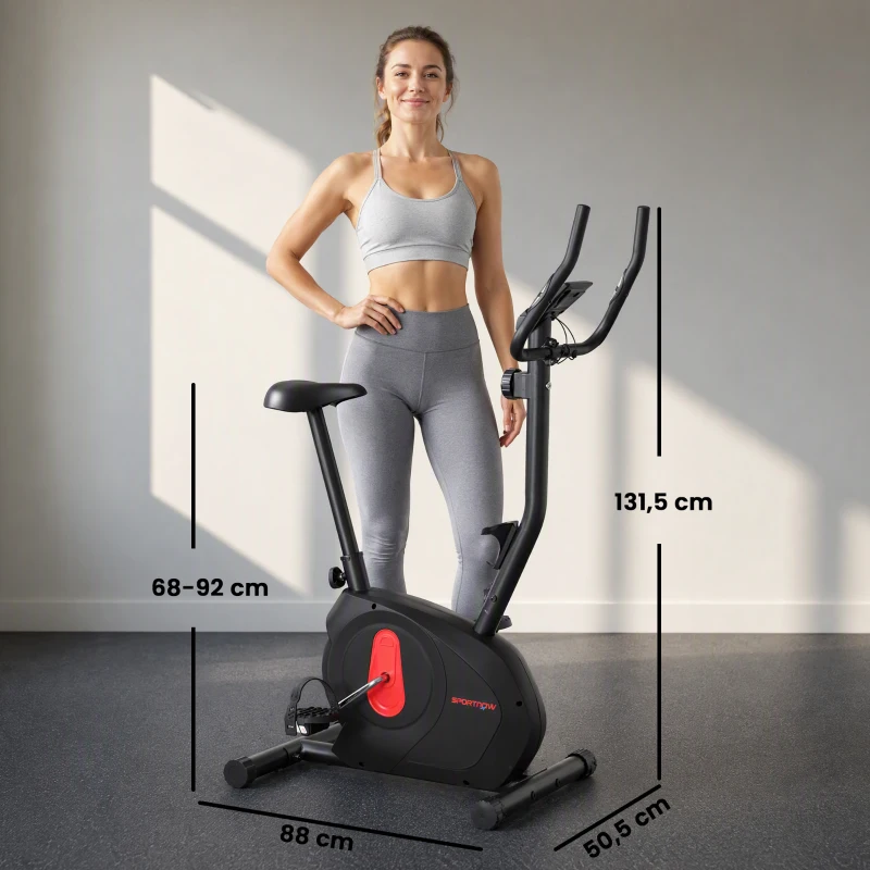 SPORTNOW Bicicleta Estática con Resistencia Magnética Ajustable Sensor Pantalla LCD y Asiento Regulable 88x50,5x131,5 cm Negro