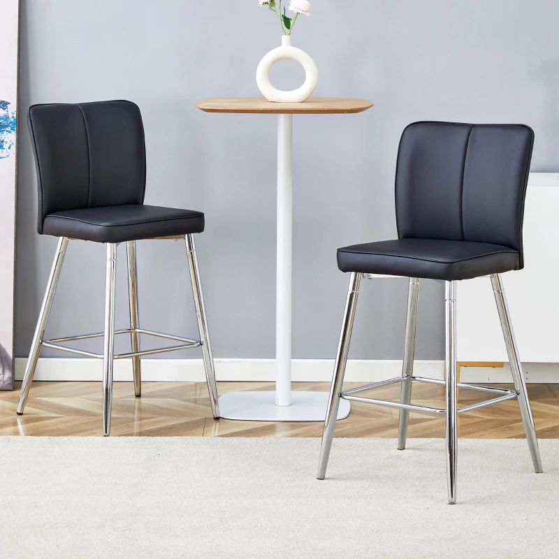 Tabouret de bar haut, lot de 2, pieds réglables antidérapants, 44,00x44,00x101,00 cm, Noir+Argent