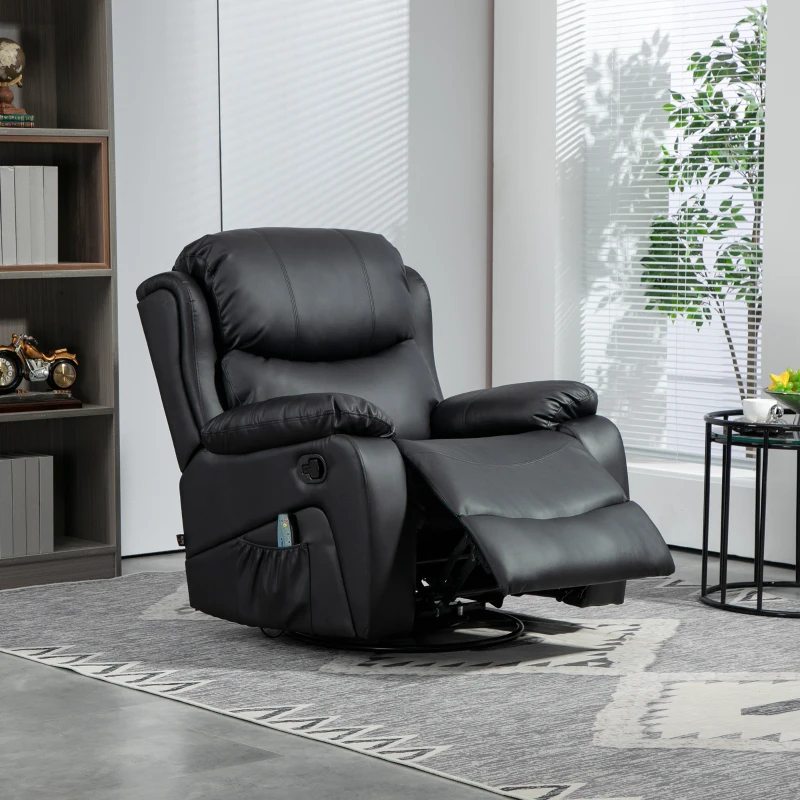 HOMCOM Poltrona Relax Reclinabile con 8 Punti Massaggianti, in Finta Pelle e Acciaio, 97x92x104 cm, Nero