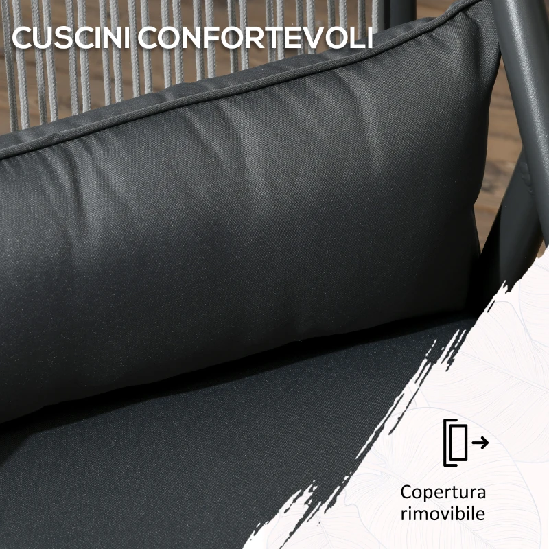 Outsunny Set da Giardino con 4 Sedie con Cuscini e Tavolo da Pranzo Quadrato in Vetro, Grigio Scuro