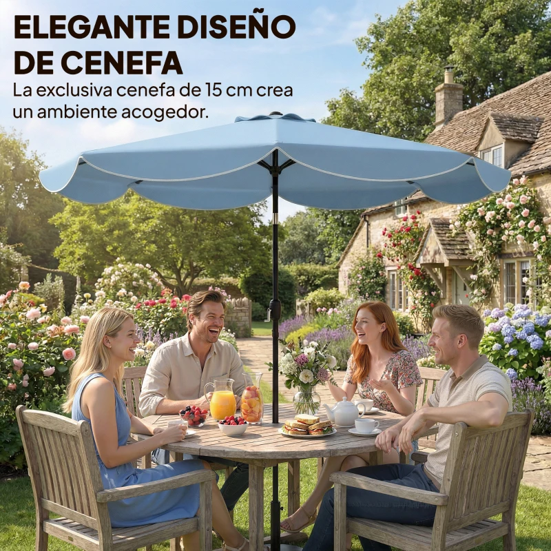 Outsunny Sombrilla Terraza Exterior Ø2,7 m Sombrilla con Inclinación Ajustable 3 Posiciones Manivela y Volante Azul Celeste