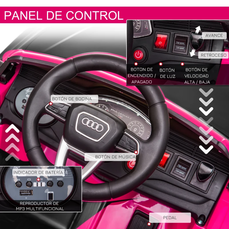 HOMCOM Coche Eléctrico Infantil +3 Años Licencia Audi RS Q8 con Batería 6V 2 Motores Mando a Distancia Música Bocina y Luces Velocidad Máx. 3km/h 101x62x51 cm Rosa