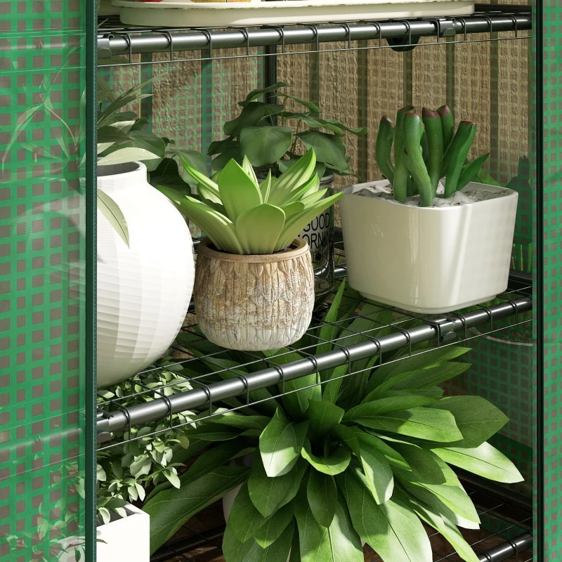 Outsunny Serra per Piante a 4 Ripiani con Porta Avvolgibile, in Metallo e PE, 69x49x158 cm, Verde Scuro