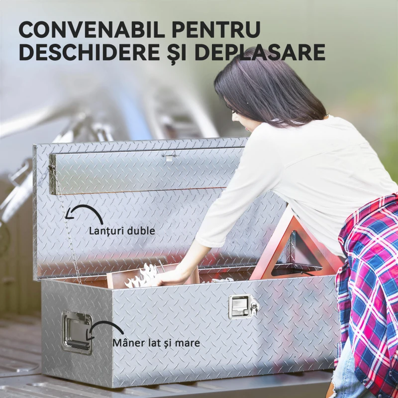 HOMCOM Cutie pentru Scule de 43L din Aluminiu cu Încuietoare, 2 Chei și Mâner Lateral, 76,2x33x24,4 cm, Argintiu