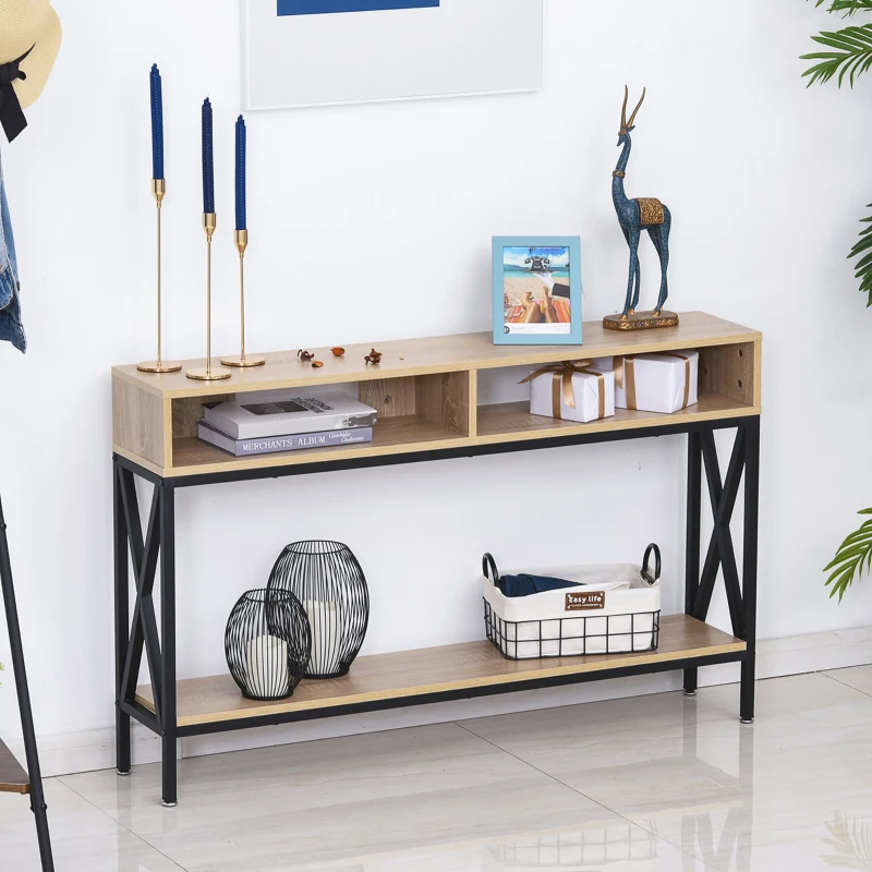 HOMCOM Mueble para Recibidor con 2 Compartimientos y Estante Consola para Recibidor Entrada Pasillo 120x23,5x75cm Roble y Negro
