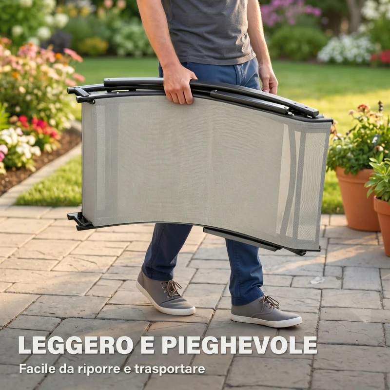 Outsunny Set 2 Sdraio da Giardino Pieghevoli, Lettino Prendisole in Alluminio e Textilene, 61x165x63cm