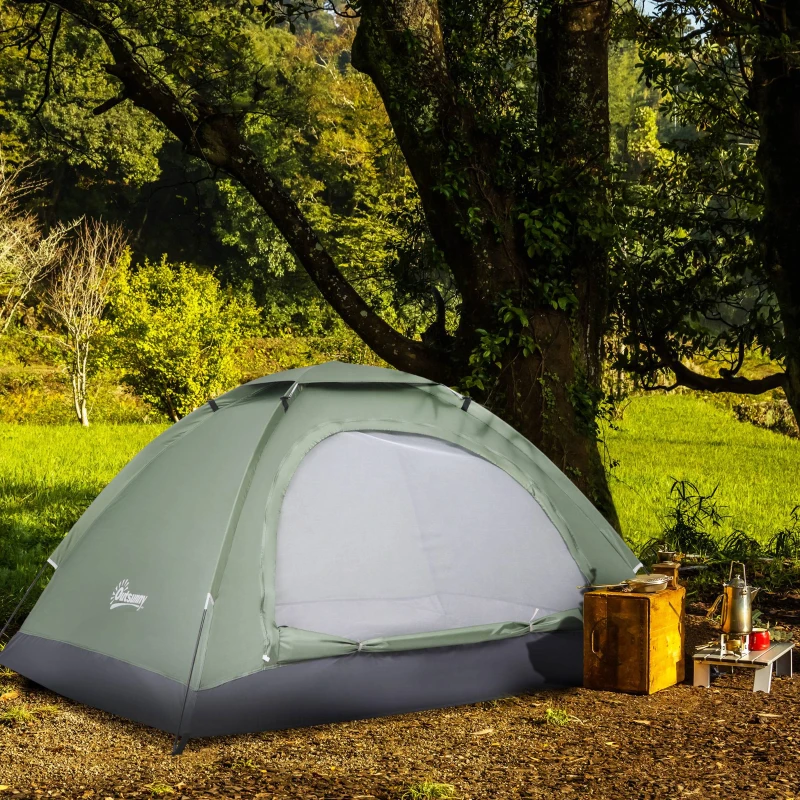 Outsunny Tienda de Camping Plegable con 2 Ventanas de Malla Bolsa de Transporte y Marco de Fibra de Vidrio 206x152x110 cm Verde