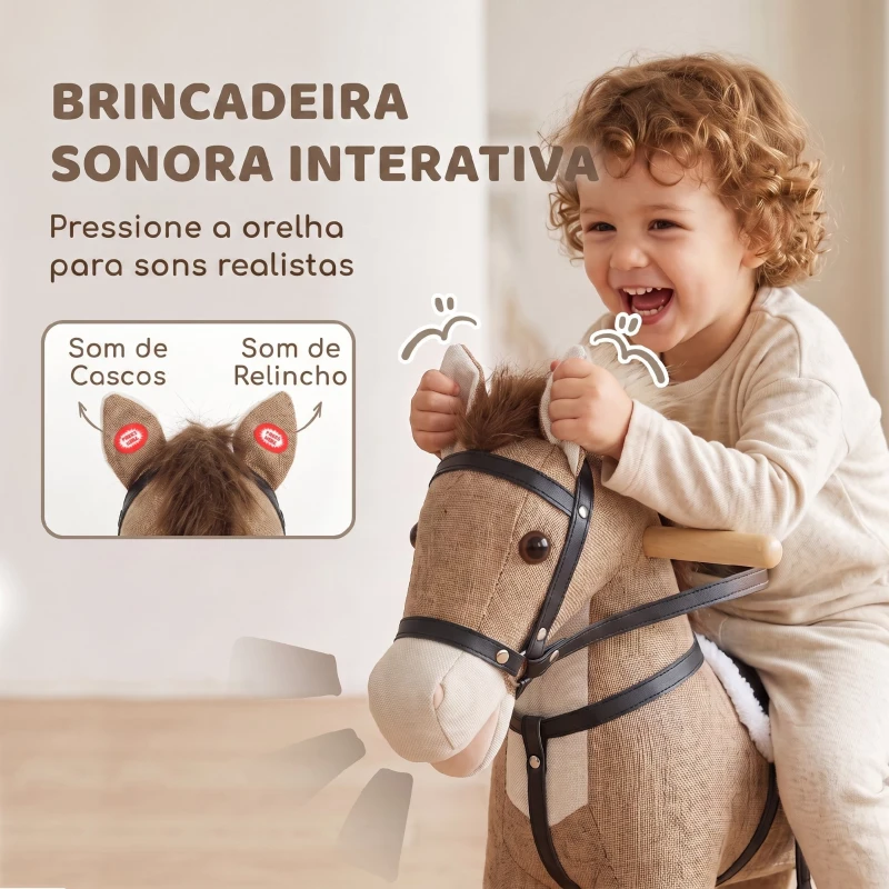AIYAPLAY Cavalo de Baloiço com Sons, Pegas de Segurança e Base de Madeira, 12-36 Meses, Castanho-Escuro