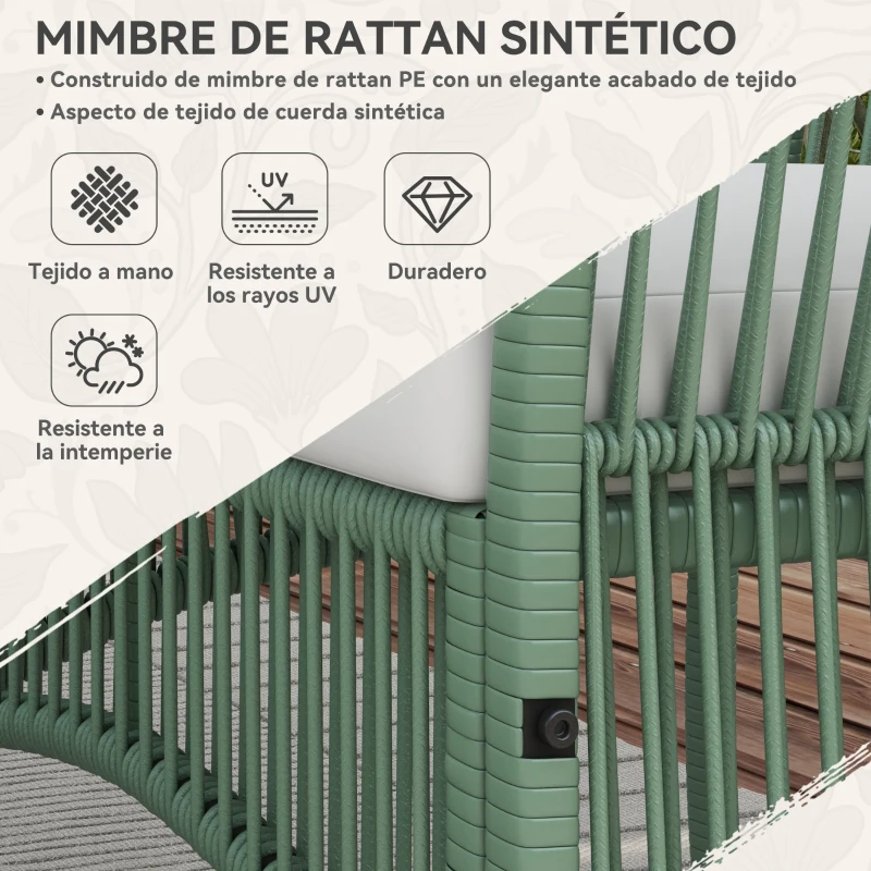 Outsunny Conjunto de Jardín Exterior de Ratán Sintético con 2 Sillones 1 Sofá de 2 Plazas 1 Mesa de Centro y Cojines Verde