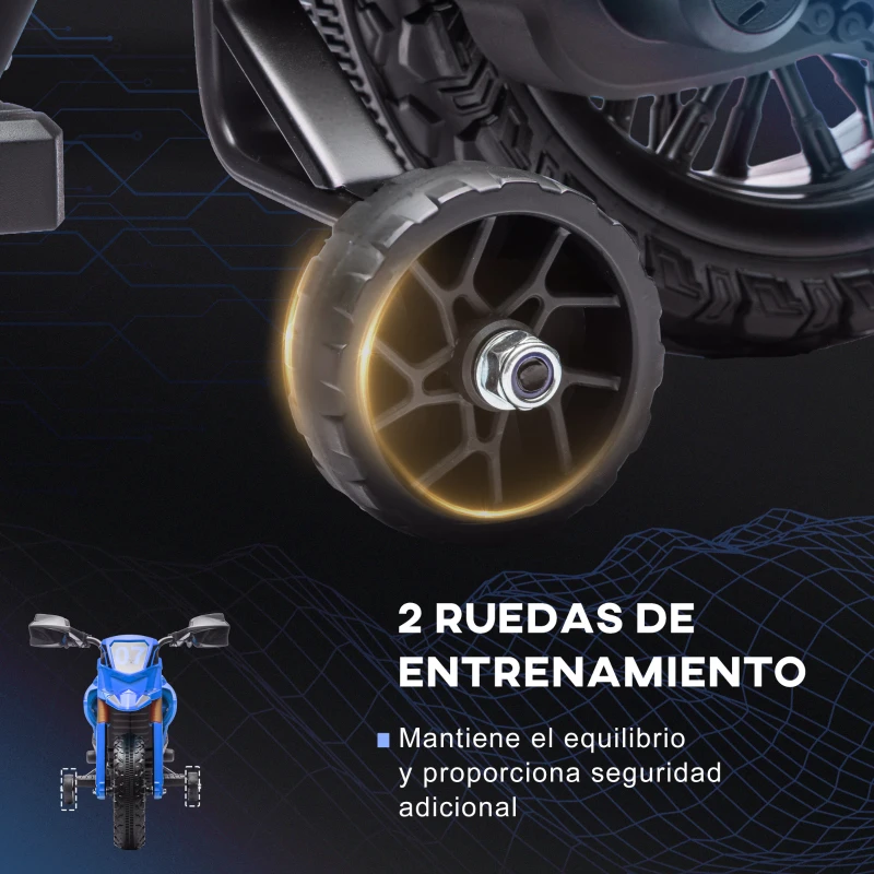 AIYAPLAY Moto Eléctrica para Niños de +3 Años Moto de Batería para Niños 12V con Ruedas Auxiliar y Bocina Carga 30 kg Azul