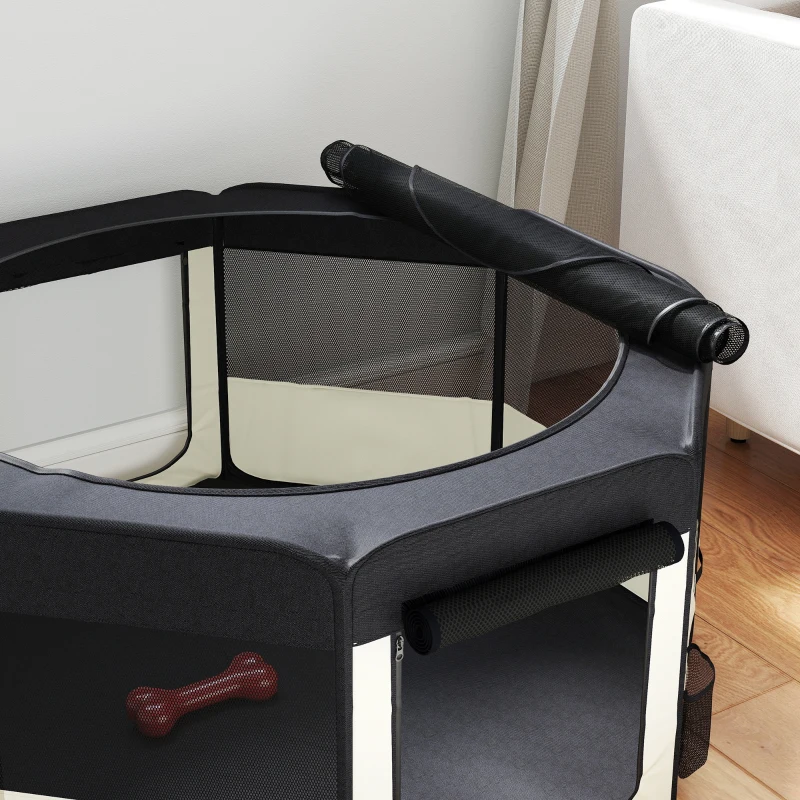PawHut Parque Plegable para Perros y Gatos Corralito Portátil para Animales Pequeños Impermeable de Tela Oxford Ø90x41 cm Negro