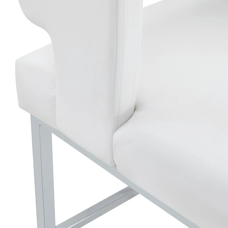 Lot de 2 tabourets de bar style nordique, structure métallique robuste avec pieds argentés, 48x53.3x91.4 cm, Blanc+Argent