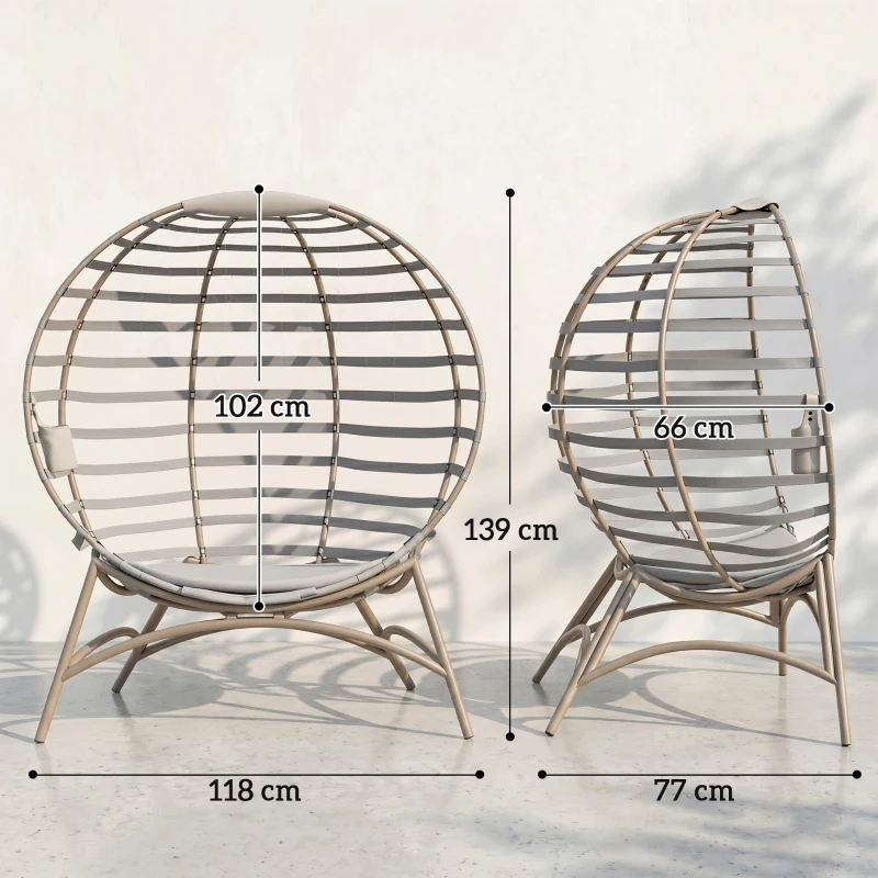 Outsunny Egg Chair with Cushion & Side Pocket - Light Grey