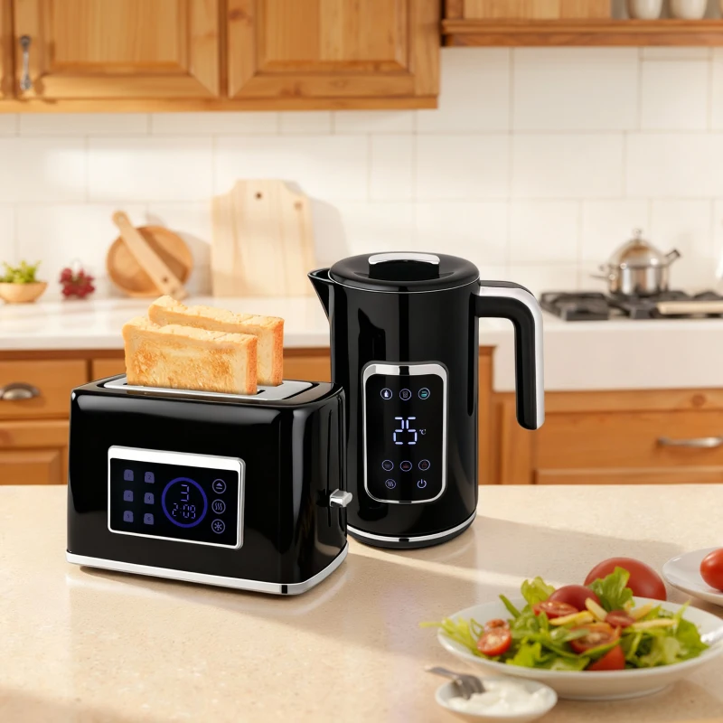 HOMCOM Touch Screen Kettle and Toaster Set - Black