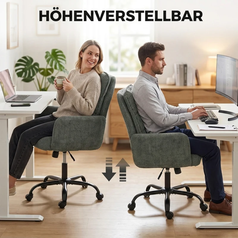 HOMCOM Homeoffice-Schreibtischstuhl, Computerstuhl mit breiter Sitzfläche, mittlerer Rückenlehne, Leinenoptik, Dunkelgrün