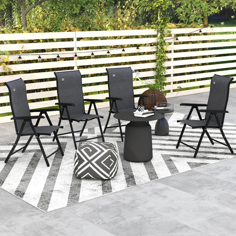 Outsunny Set of Four Folding Garden Chairs, with Seven-Position Adjustable Backs, Grey