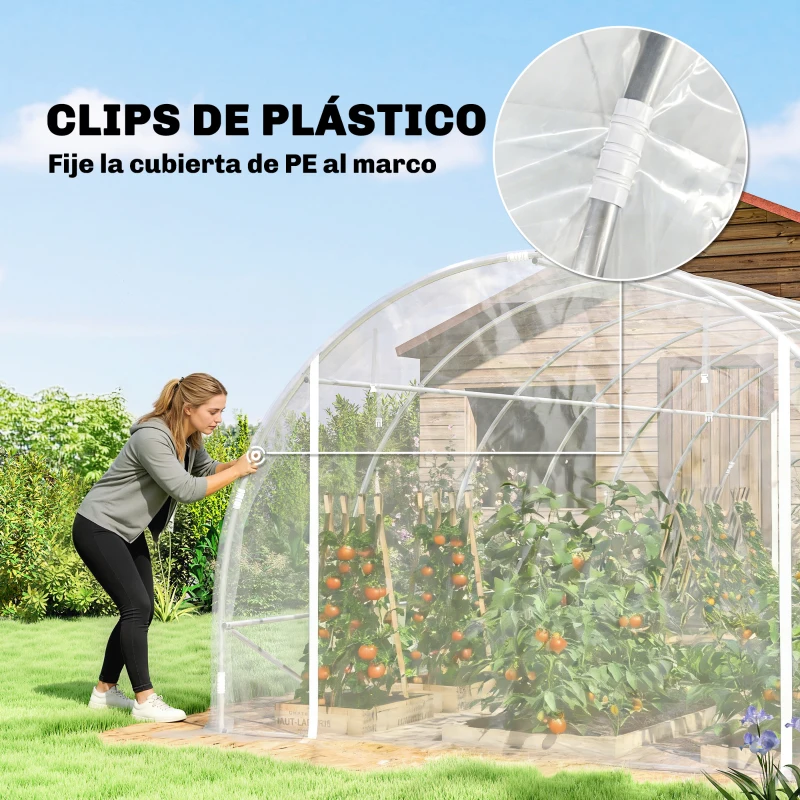 Outsunny Invernadero de Túnel 6x3x2 m con 2 Puertas Enrollables Estructura de Acero Galvanizado Cubierta PE Anti-UV Transparente