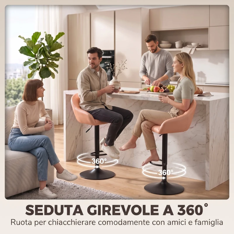 HOMCOM Set 2 Sgabelli da Bar Regolabili con Schienale e Poggiapiedi in Pelle PU, Marrone