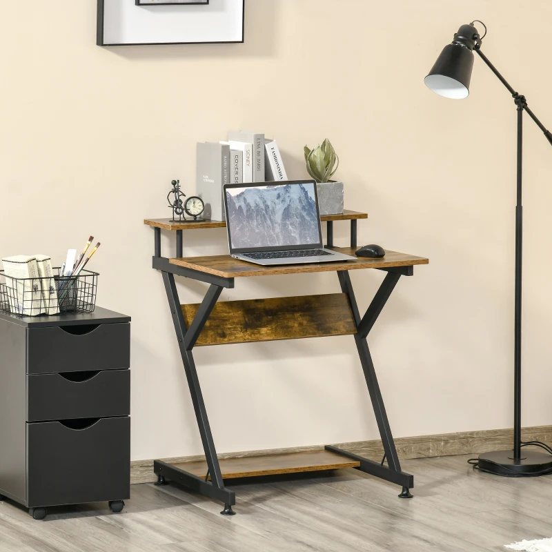 HOMCOM Industrial Computer Desk with Monitor Stand, 70 x 60cm Compact Desk for Small Spaces, Home Office Desk, Rustic Brown