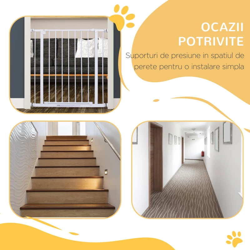 Pawhut Poarta Siguranta Copii & Animale – 76×72–82 cm, Alb Reglabila