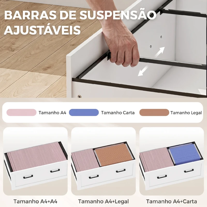 HOMCOM Arquivador com Portas de Vidro e Gaveta, Armário de Escritório com Barras Ajustáveis para Arquivo, 75x40x141 cm, Branco