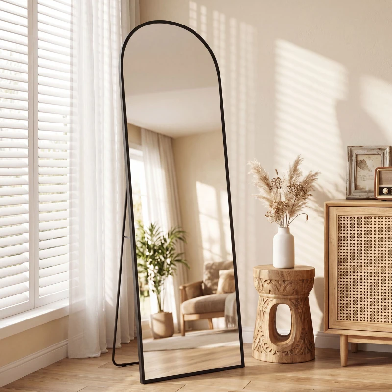 HOMCOM Specchio da Terra e Parete Moderno in Lega di Alluminio con Supporto Pieghevole, 50x170 cm, Nero