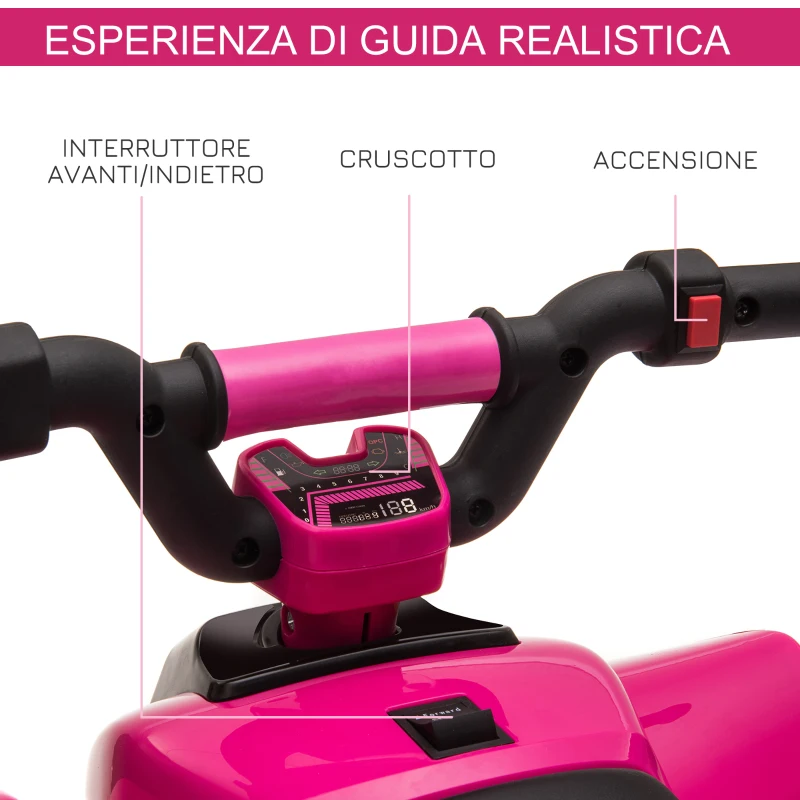 HOMCOM Quad per Bambini Elettrico con Batteria Ricaricabile 6V, e Velocità 2.8-4.6km/h, 72x40x45.5 cm, Rosa