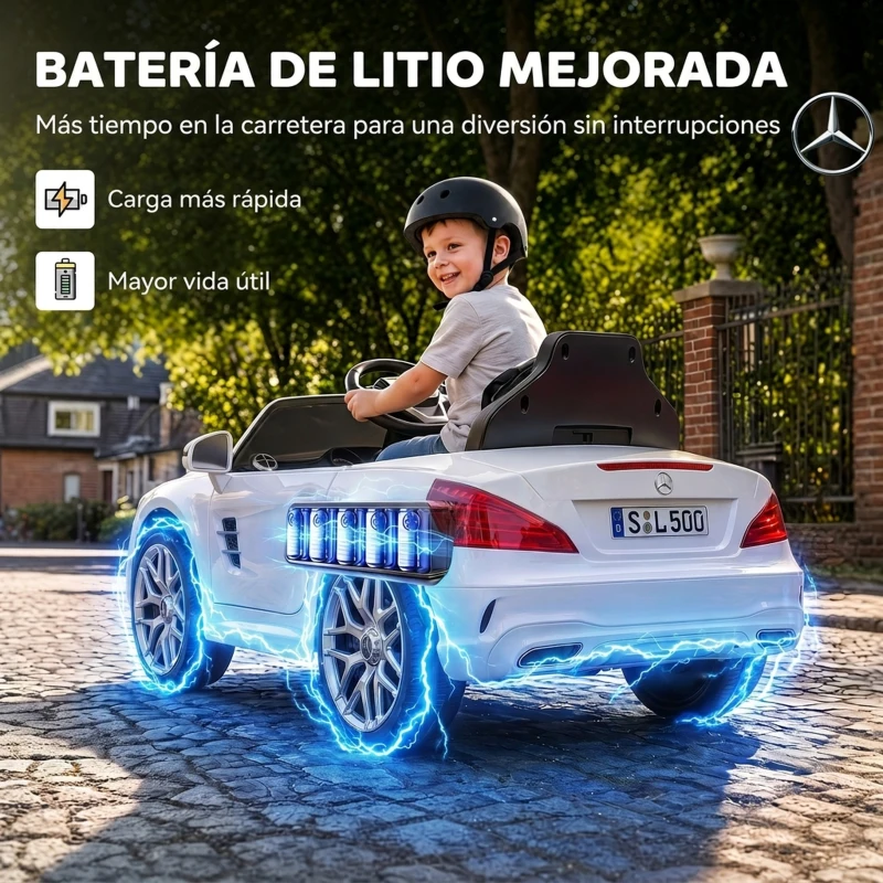 AIYAPLAY Coche Eléctrico de Niños Mercedes-Benz SL500 12V con Mando a Distancia 2,4G 2 Motores Suspensión Arranque Suave Blanco
