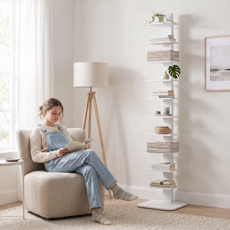 HOMCOM Libreria Moderna a 11 Ripiani Salvaspazio in Stile Industriale, 34.5x41.5x163.5 cm, Bianco