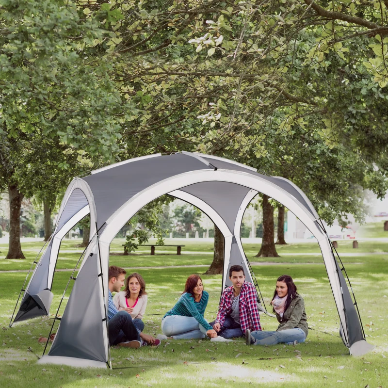 Outsunny Dome Tent for 6-8 Person, Camping Tent with 4 Zipped Mesh Doors, Removable Oxford Cloth, Lamp Hook, Portable Carry Bag, White and Grey