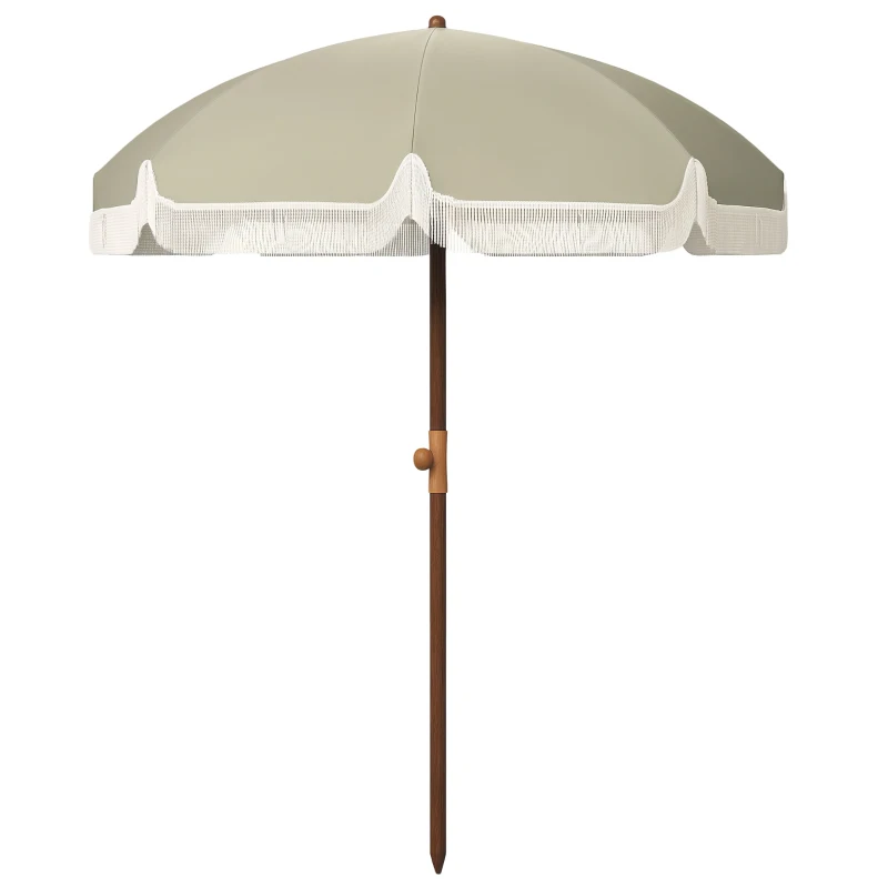 Outsunny Parasol de plage parasol d'extérieur rond parasol à frange protection UV 40 + avec 8 baleines vert