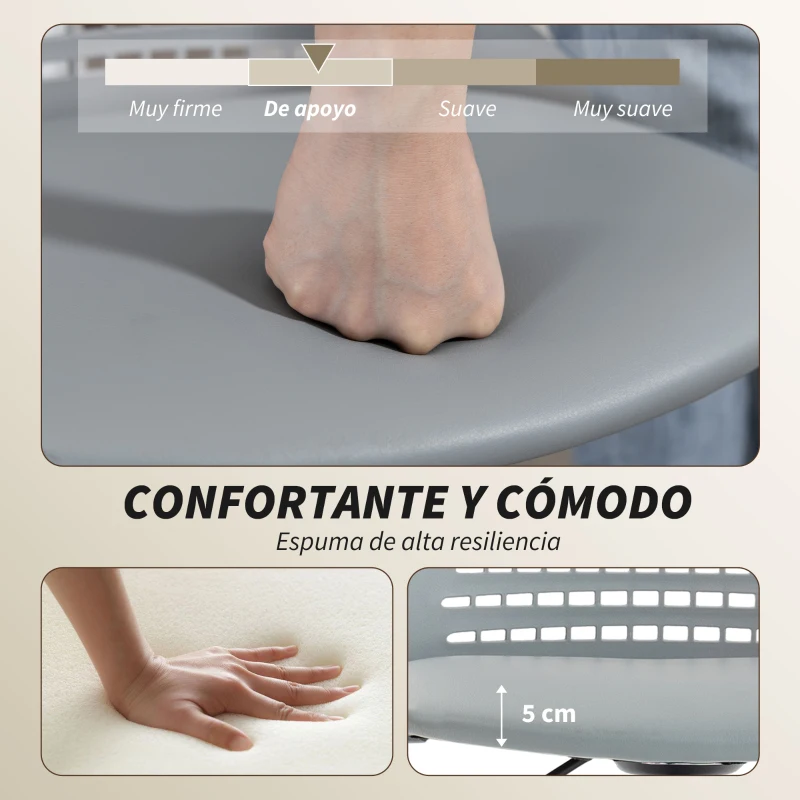HOMCOM Silla de Escritorio sin Brazos Silla de Oficina Giratoria con Respaldo Hueco Altura Ajustable Gris