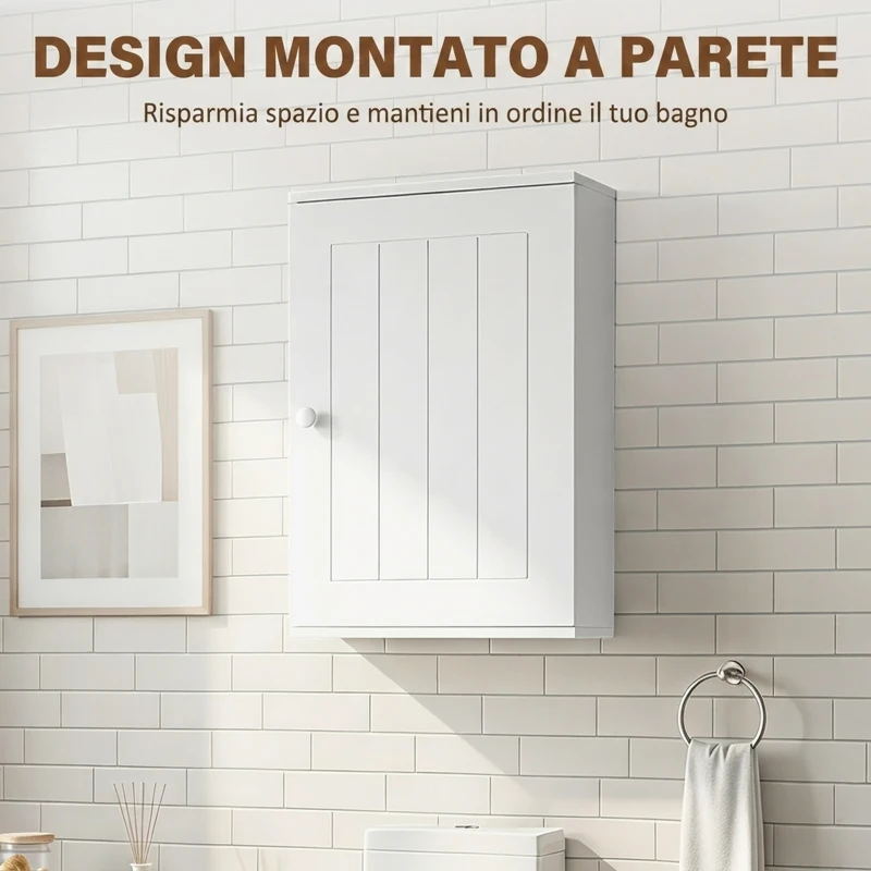 HOMCOM Mobiletto Bagno Pensile Sopra WC con Ripiano Regolabile e Anta, Bianco