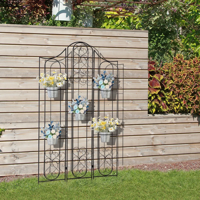 Outsunny Portapiante Verticale Pieghevole con 5 Vasi da Esterno in Metallo, 82x12.5x150cm, Nero