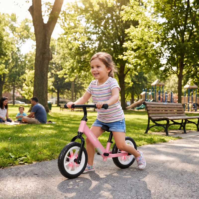 AIYAPLAY Bicicleta de Equilíbrio para Crianças 2-5 Anos com Rodas Luminosas e Silenciosas, Assento e Guiador Ajustáveis, Rosa